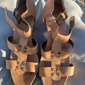 Reba Tan Leather Sandals with Buckle Detail